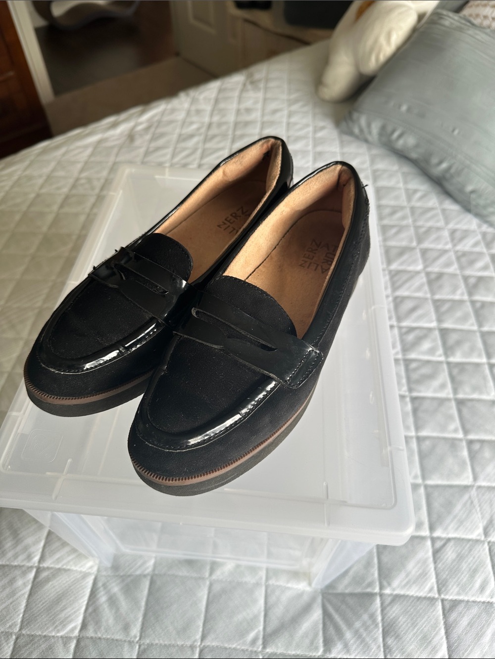 Naturalizer Black Suede and Patent Trim Penny Loafers
